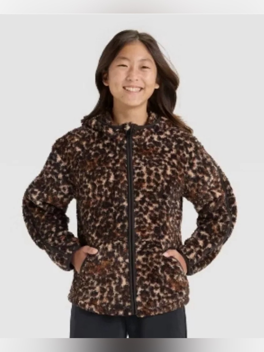NWT All in Motion Kids Leopard Print Cozy Sherpa Jacket XL 14-16